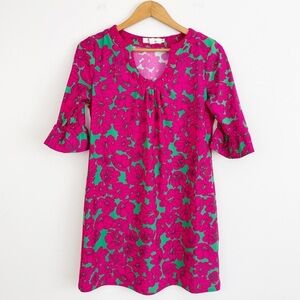 Anthropologie Aryeh Pink Floral Printed Bell Sleeve Coastal Dress Size Medium